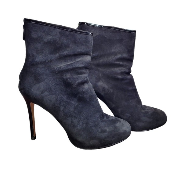 Ann Taylor Nadia Platform Black Suede Leather Zip Ankle Boots Size 10